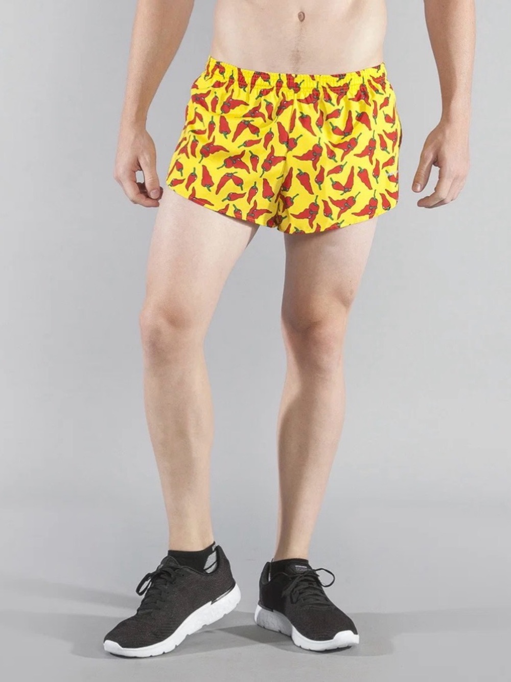 BOA Men’s Printed 1" Elite Split Running Shorts Yellow Chili Pepper Print Medium
